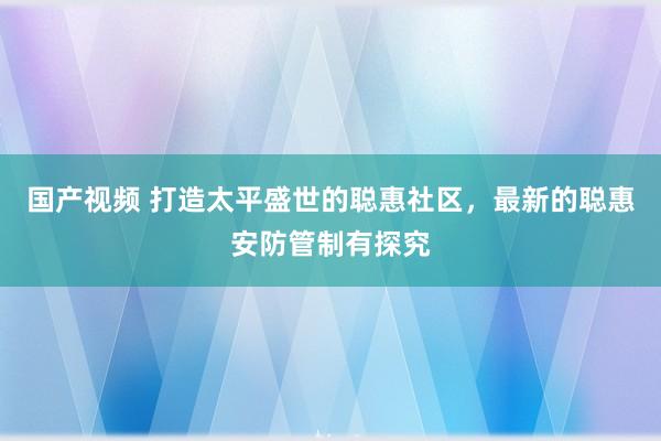 国产视频 打造太平盛世的聪惠社区，最新的聪惠安防管制有探究